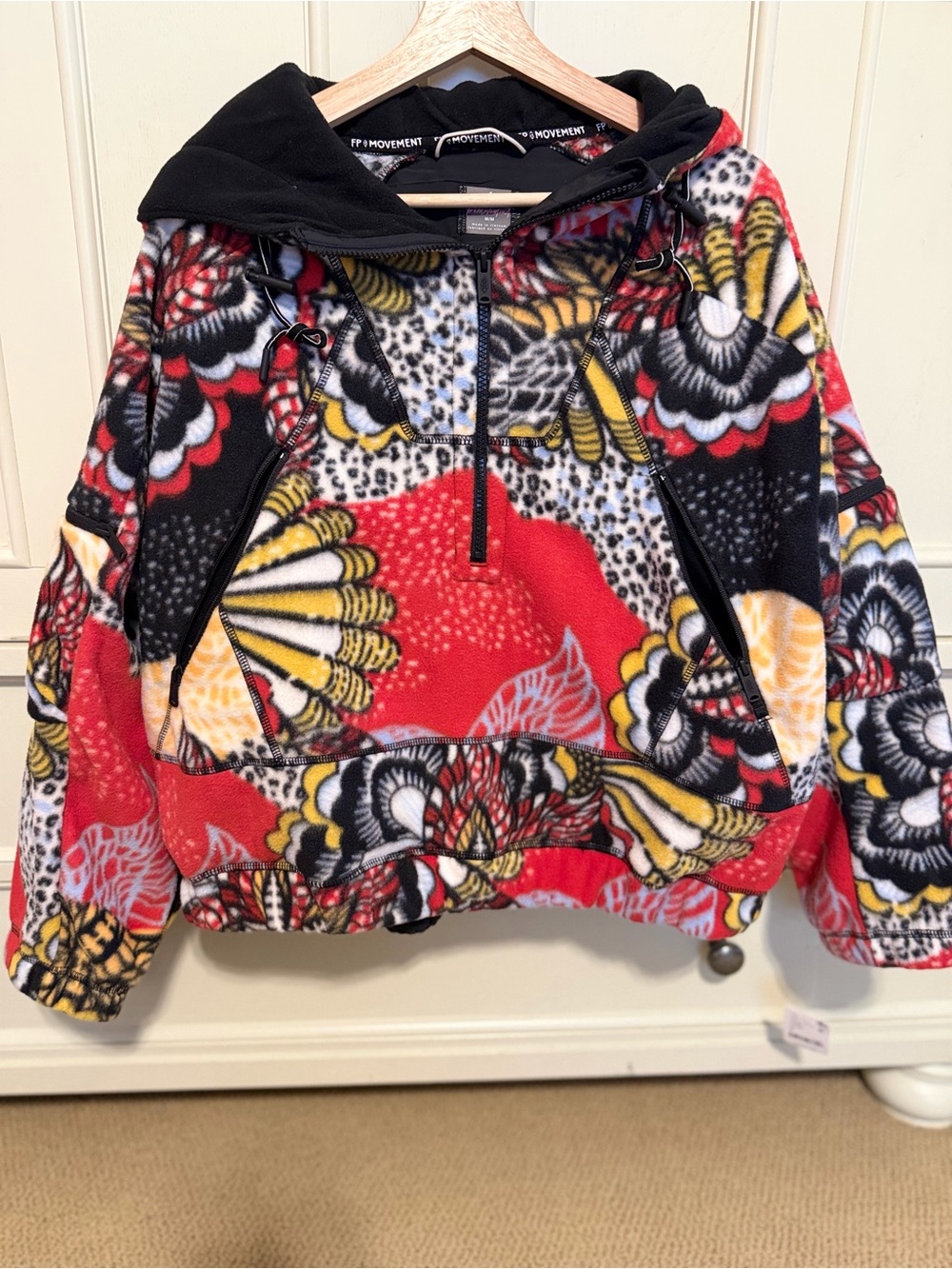 FP Movement by Free People Red Multi Floral-Print Hooded Bomber Jacket